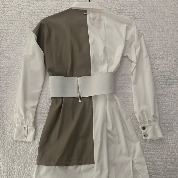 *Like New* MANIÈRE DE VOIR Half Vegan Leather Shirt Dress | White - Picture 5 of 5
